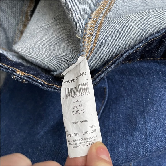 RIVER ISLAND Y2K Size 12 Mini Short Skirt Denim Patchwork Blue Mix - Picture 6 of 6